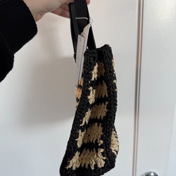 NWT Anine Bing Rio Logo Small Tote Bag Woven Seagrass Raffia Striped Pattern - Picture 7 of 9